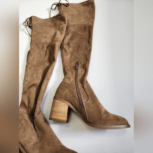 Steve Madden Women Brown Over The Knee Fabric Stretch Side Zipper w/ Tie, sz 7.5 - Picture 3 of 16